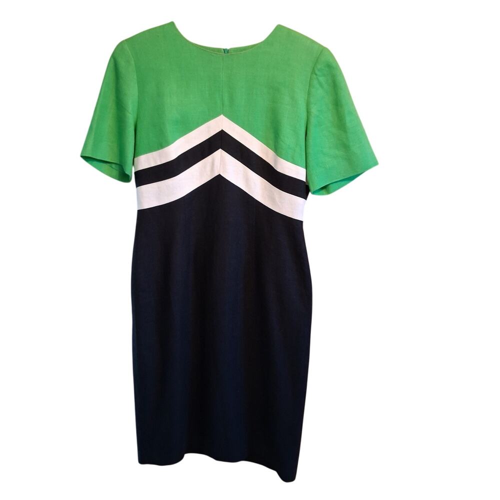 Althuser Linen Sheath Dress Green Black White Size 8 Vintage Lined